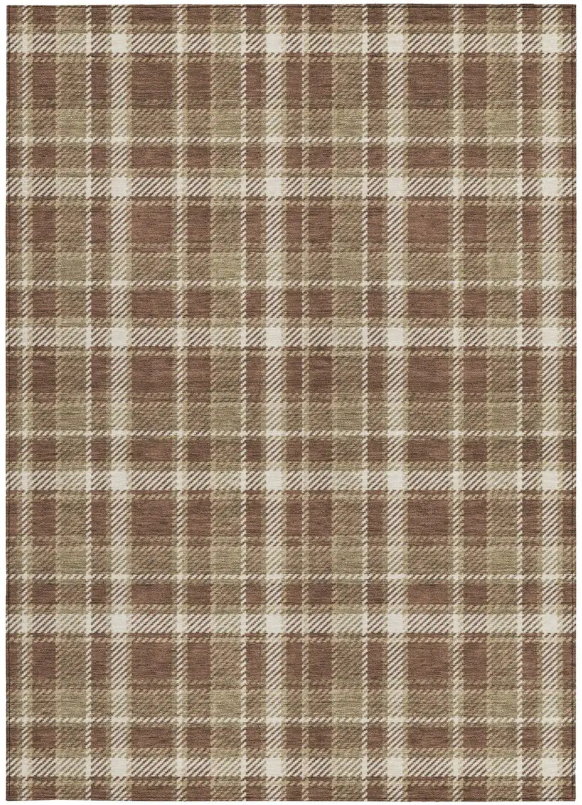Chocolate and Ivory Plaid Washable Non Skid Indoor Outdoor Area Rug Photo 5