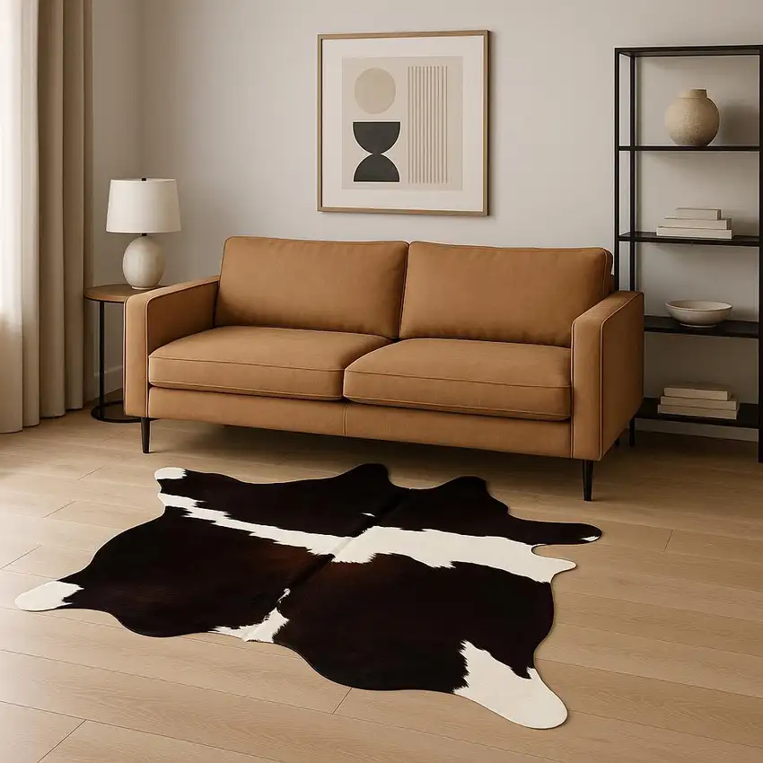 Brown And White Cowhide Cowhide Print Area Rug Photo 2