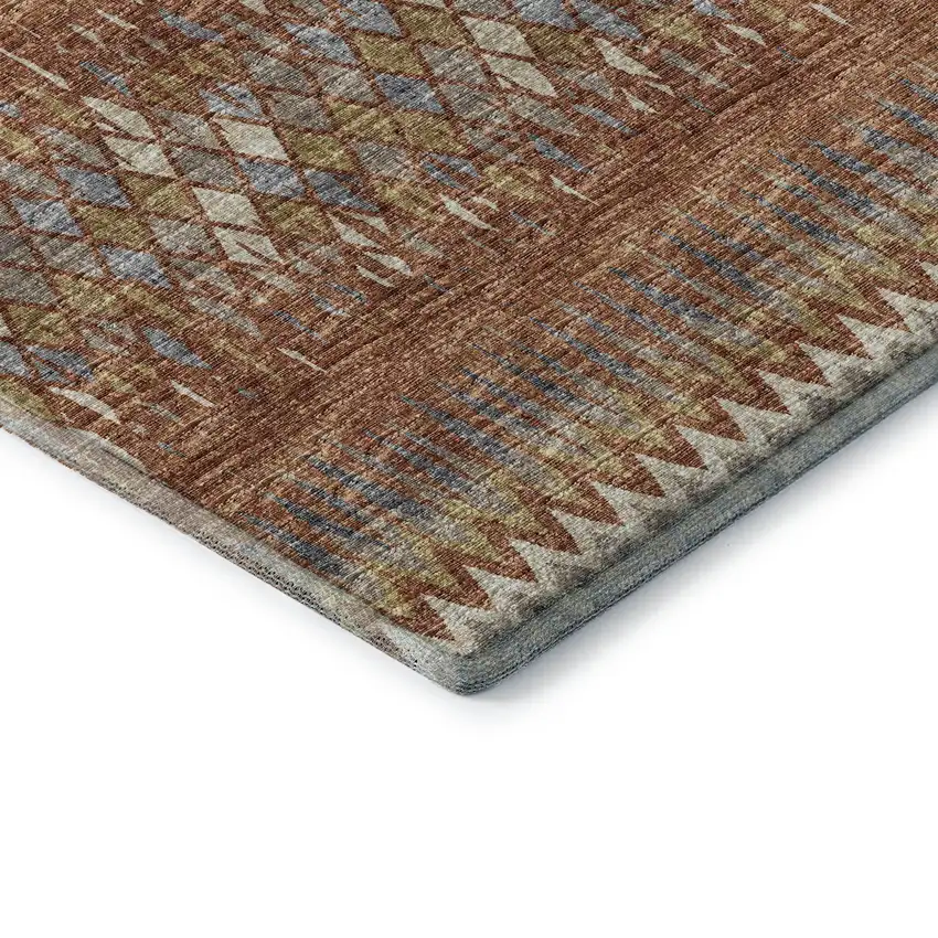 Cinnamon And Blue Ikat Washable Indoor Outdoor Area Rug Photo 5