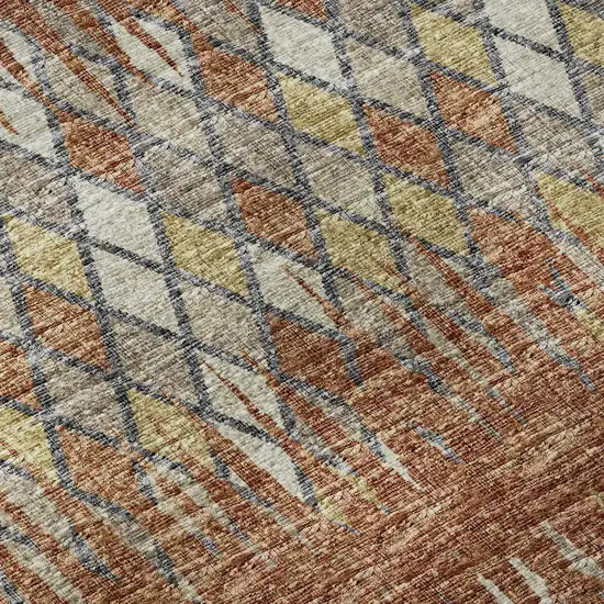 Cinnamon And Blue Ikat Washable Indoor Outdoor Area Rug Photo 9