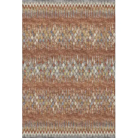 Cinnamon And Blue Ikat Washable Indoor Outdoor Area Rug Photo 4
