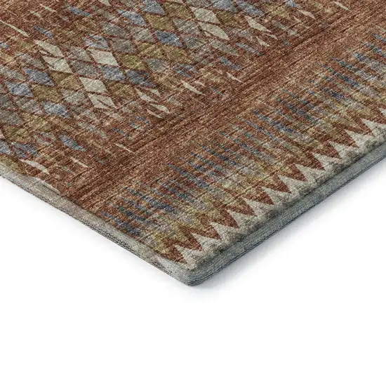 Cinnamon And Blue Ikat Washable Indoor Outdoor Area Rug Photo 6
