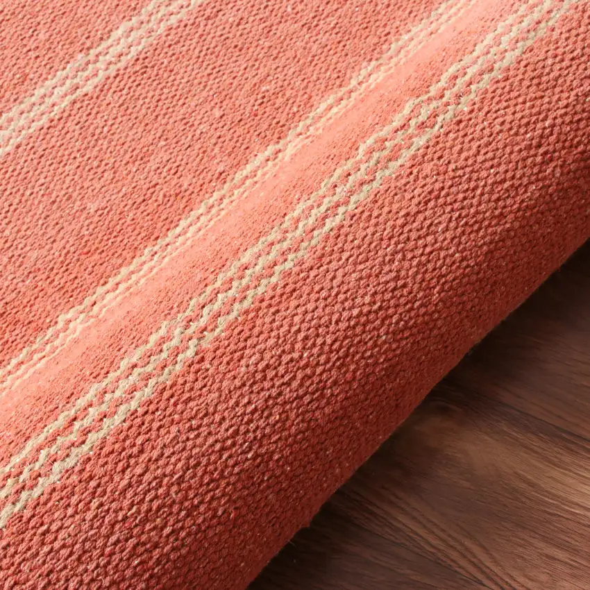 Cinnamon And Red Striped Hand Woven Square Rug Photo 9