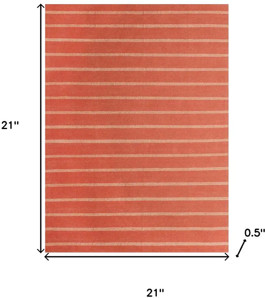 Cinnamon And Red Striped Hand Woven Square Rug Photo 3