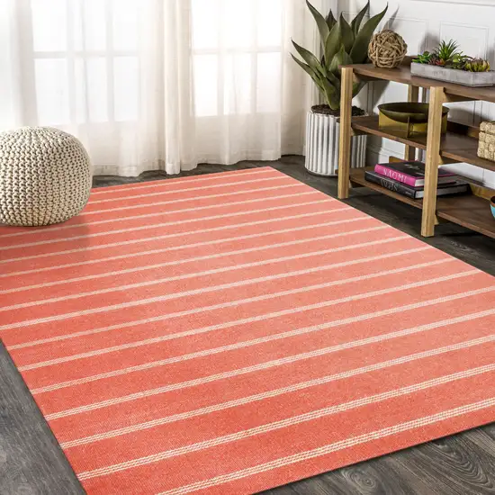 Cinnamon And Red Striped Hand Woven Square Rug Photo 5