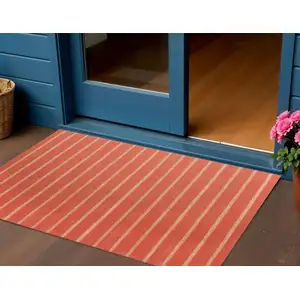 Photo of Cinnamon And Red Striped Hand Woven Square Rug