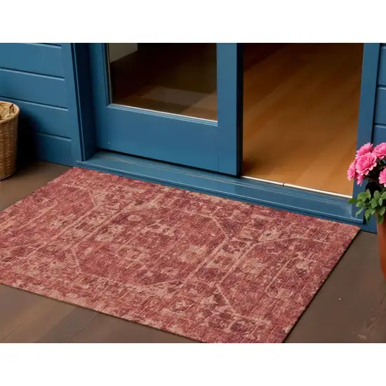 Cinnamon And Red Tribal Washable Indoor Outdoor Area Rug Photo 1