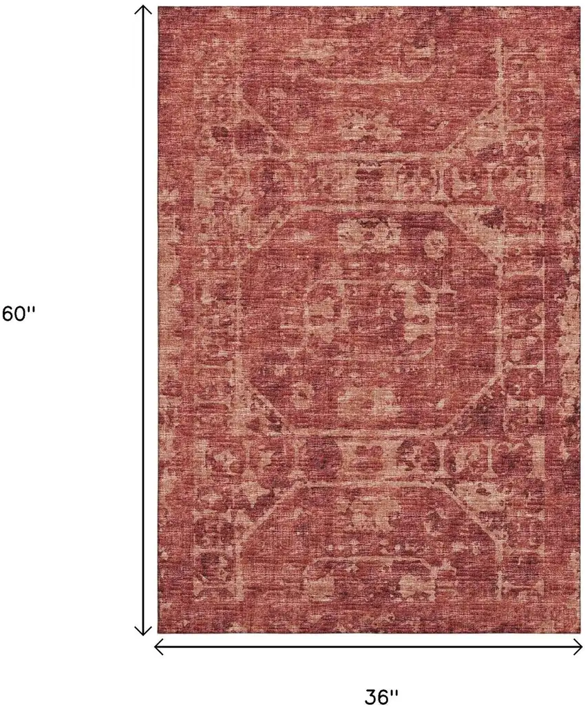 Cinnamon And Red Tribal Washable Indoor Outdoor Area Rug Photo 3