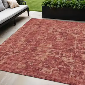 Photo of Cinnamon And Red Tribal Washable Indoor Outdoor Area Rug