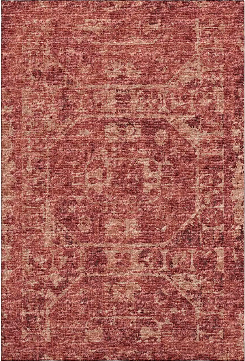 Cinnamon And Red Tribal Washable Indoor Outdoor Area Rug Photo 7