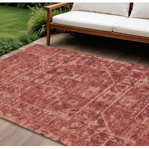 Photo of Cinnamon And Red Tribal Washable Indoor Outdoor Area Rug
