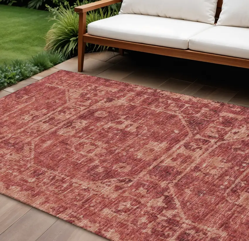 Cinnamon And Red Tribal Washable Indoor Outdoor Area Rug Photo 1