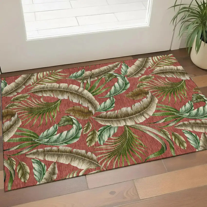 Cinnamon Green And Brown Geometric Washable Area Rug With UV Protection Photo 1