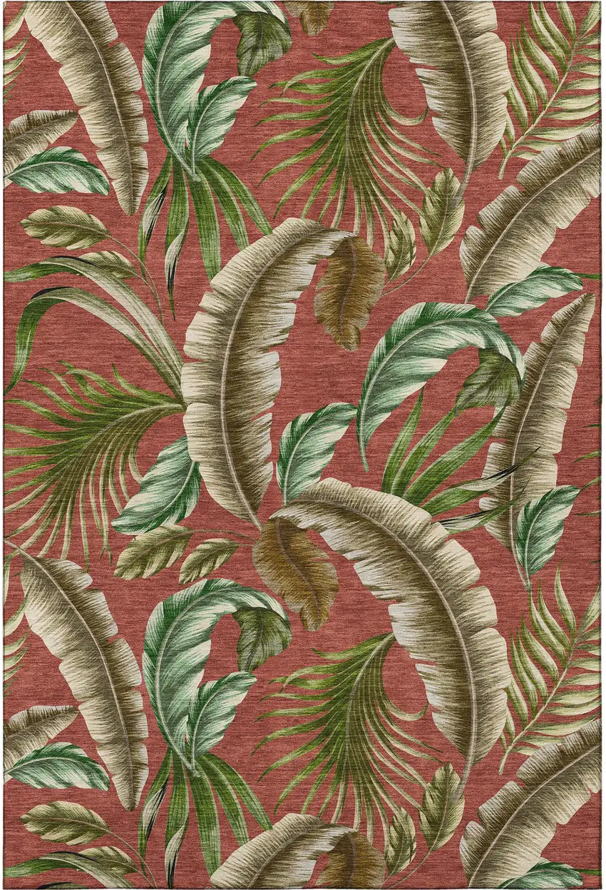 Cinnamon Green And Brown Geometric Washable Area Rug With UV Protection Photo 4