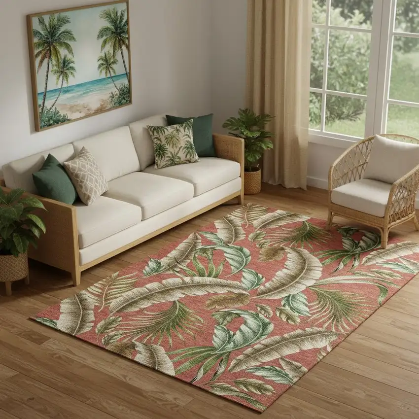 Cinnamon Green And Brown Geometric Washable Area Rug With UV Protection Photo 1