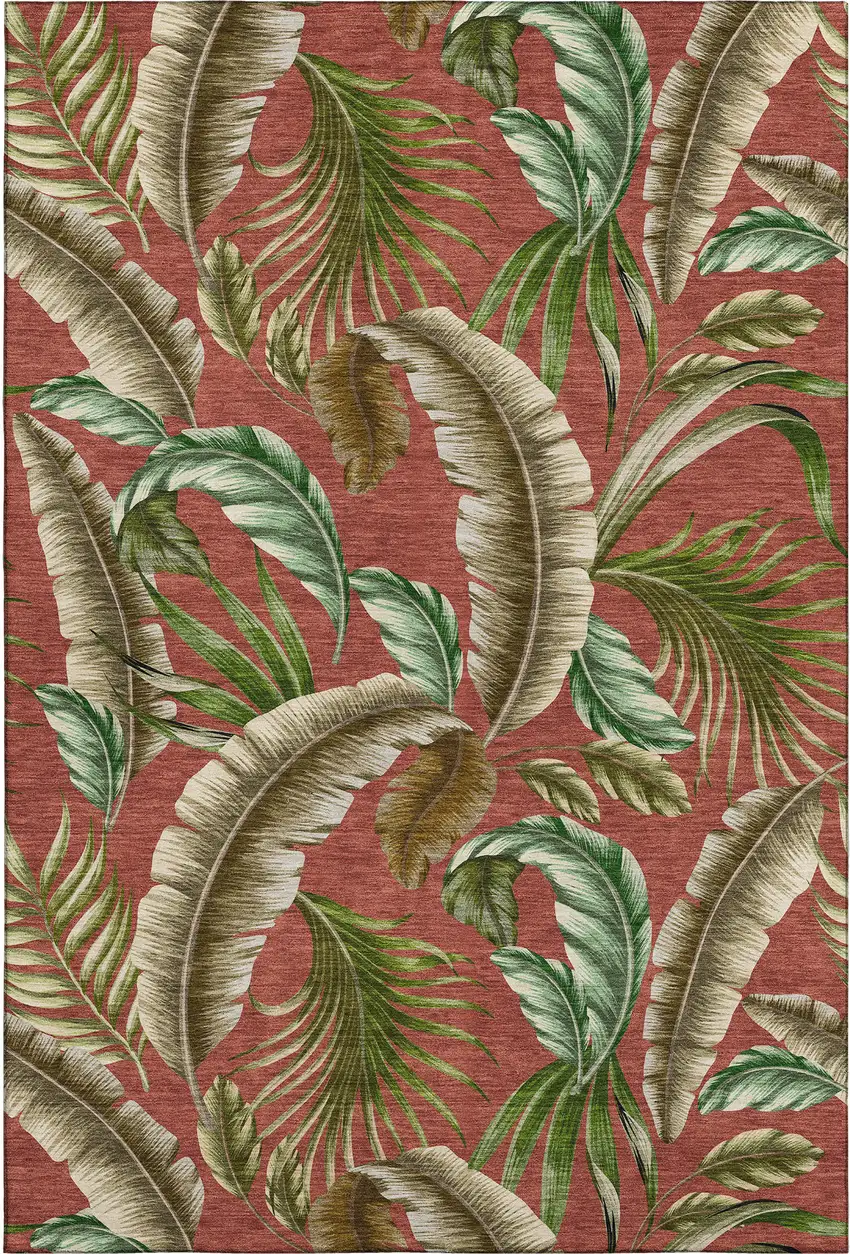 Cinnamon Green And Brown Geometric Washable Area Rug With UV Protection Photo 1