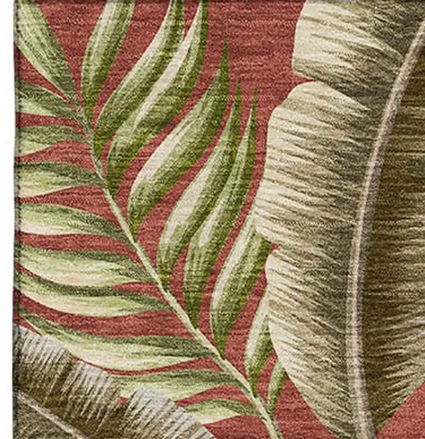 Cinnamon Green And Brown Geometric Washable Area Rug With UV Protection Photo 3