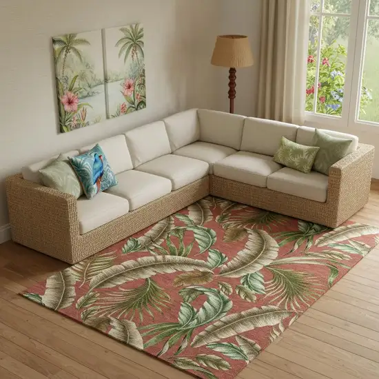 Cinnamon Green And Brown Geometric Washable Area Rug With UV Protection Photo 1