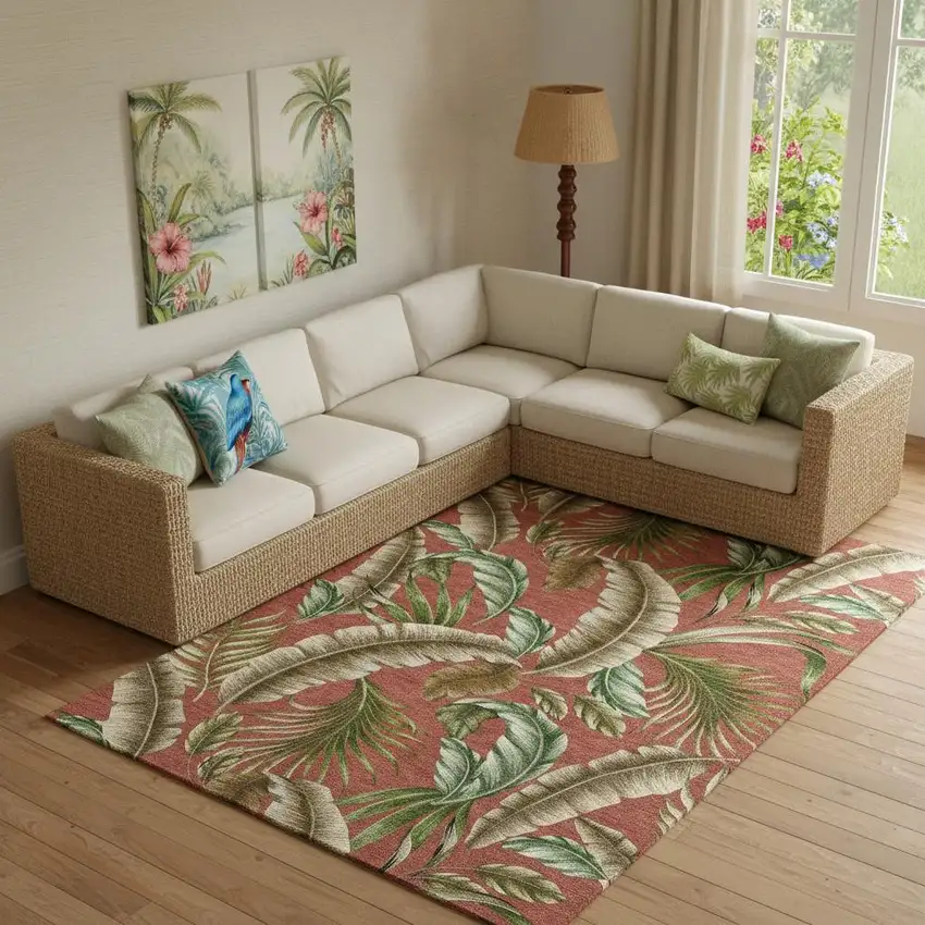 Cinnamon Green And Brown Geometric Washable Area Rug With UV Protection Photo 1