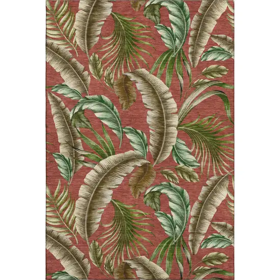 Cinnamon Green And Brown Geometric Washable Area Rug With UV Protection Photo 1