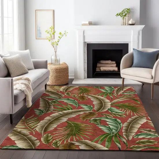 Cinnamon Green And Brown Geometric Washable Area Rug With UV Protection Photo 6