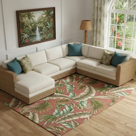 Cinnamon Green And Brown Geometric Washable Area Rug With UV Protection Photo 1