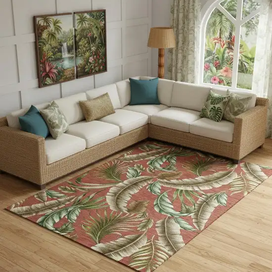 Cinnamon Green And Brown Geometric Washable Area Rug With UV Protection Photo 1