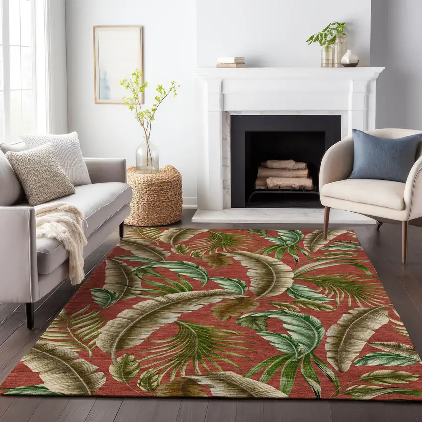 Cinnamon Green And Brown Geometric Washable Area Rug With UV Protection Photo 6