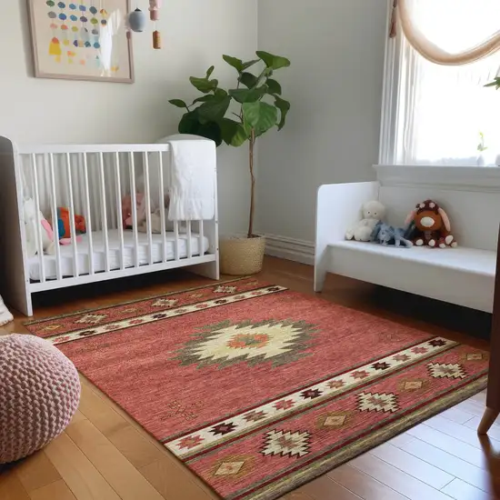 Cinnamon Ivory And Beige Geometric Washable Area Rug With UV Protection Photo 4