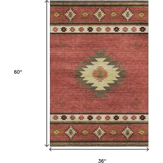 Cinnamon Ivory And Beige Geometric Washable Area Rug With UV Protection Photo 3