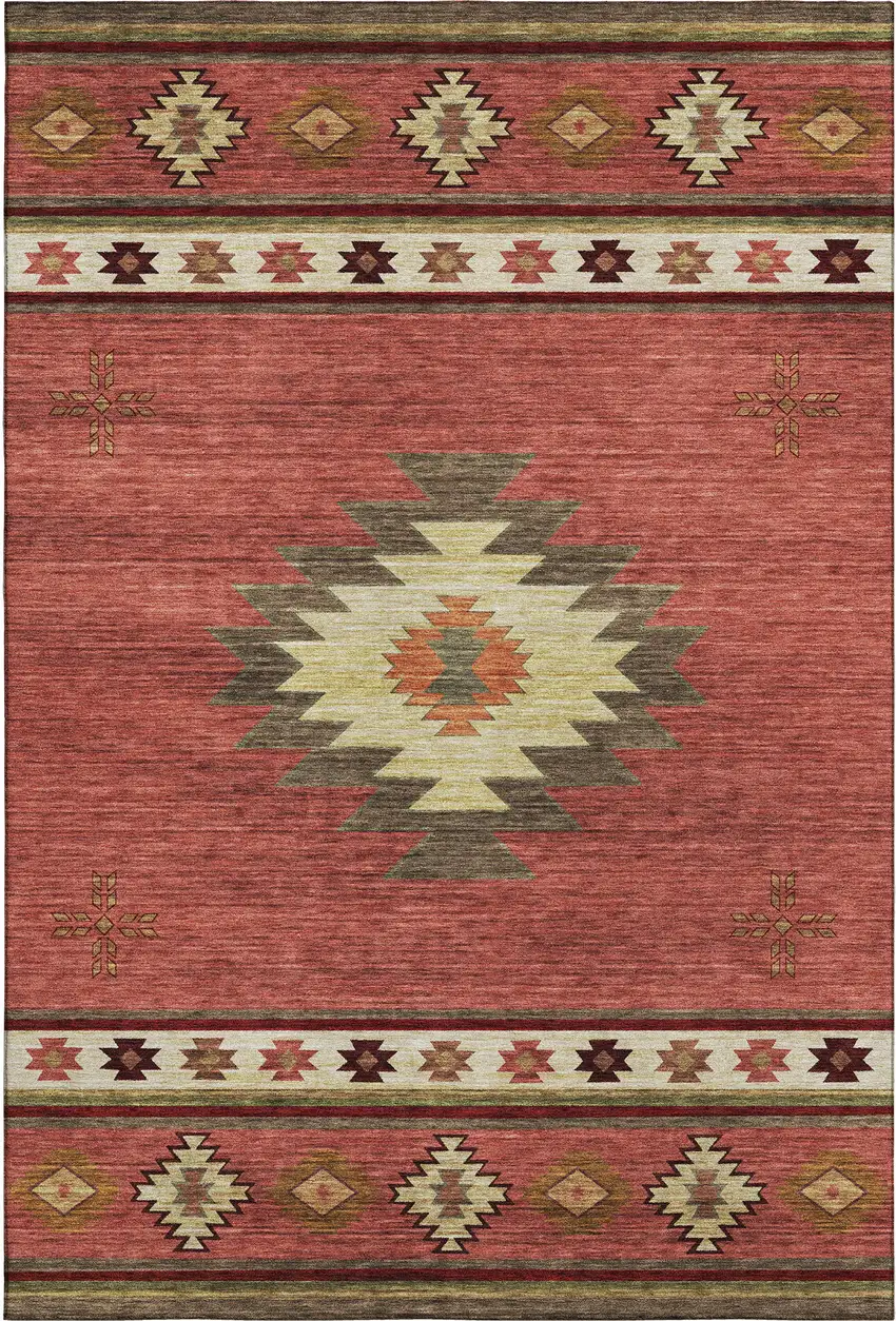 Cinnamon Ivory And Beige Geometric Washable Area Rug With UV Protection Photo 2