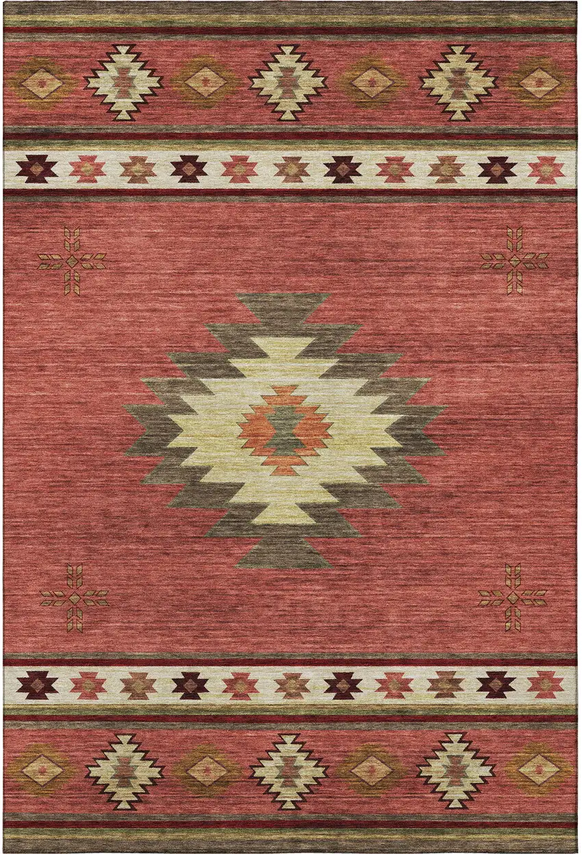 Cinnamon Ivory And Beige Geometric Washable Area Rug With UV Protection Photo 4