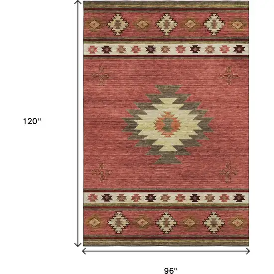 Cinnamon Ivory And Beige Geometric Washable Area Rug With UV Protection Photo 3