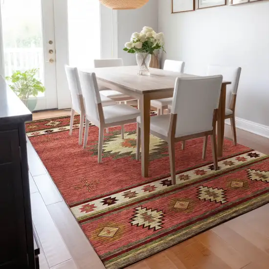 Cinnamon Ivory And Beige Geometric Washable Area Rug With UV Protection Photo 5