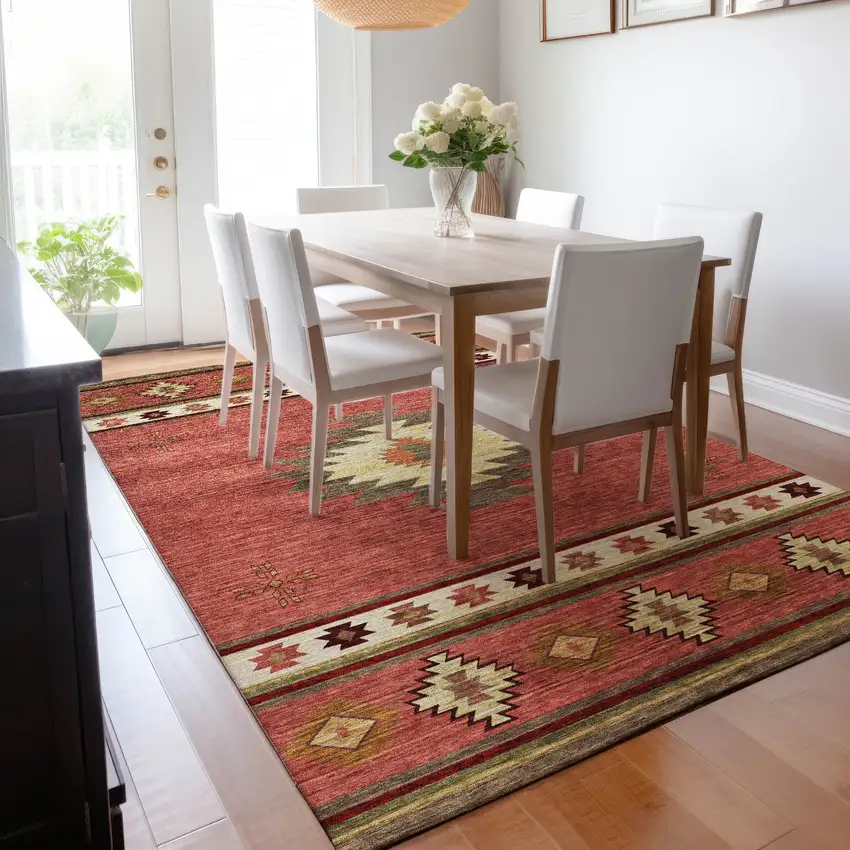 Cinnamon Ivory And Beige Geometric Washable Area Rug With UV Protection Photo 6