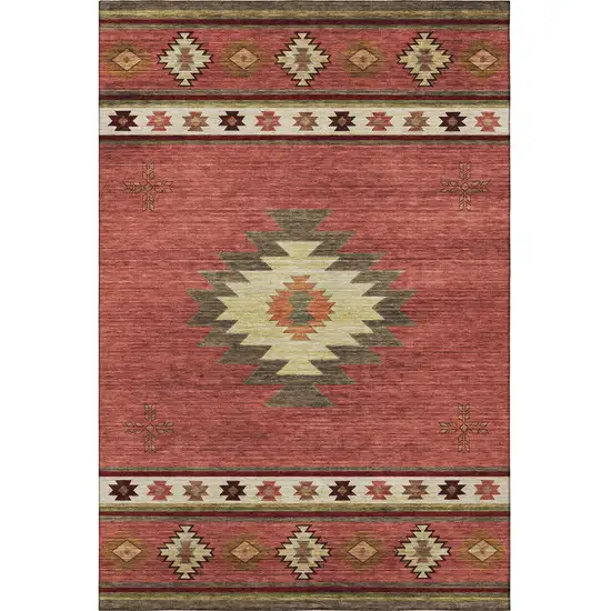 Cinnamon Ivory And Beige Geometric Washable Area Rug With UV Protection Photo 4