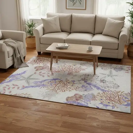 Cinnamon Ivory And Plum Geometric Washable Area Rug With UV Protection Photo 1