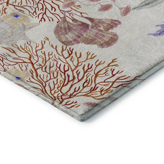 Cinnamon Ivory And Plum Geometric Washable Area Rug With UV Protection Photo 9