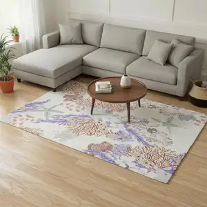 Photo of Cinnamon Ivory And Plum Geometric Washable Area Rug With UV Protection