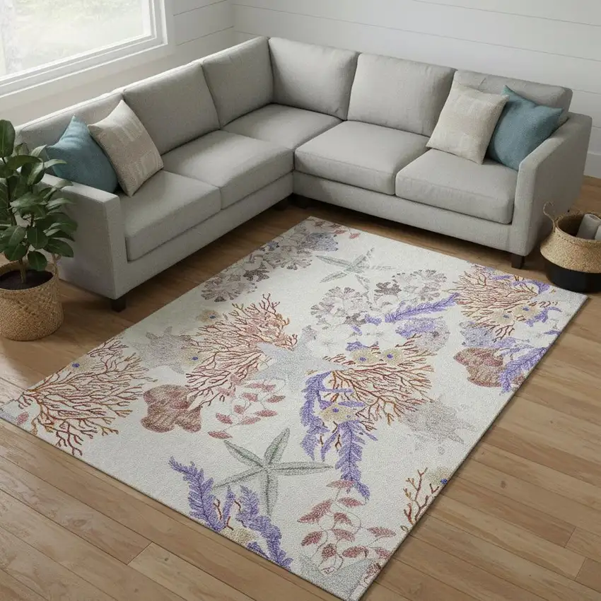 Cinnamon Ivory And Plum Geometric Washable Area Rug With UV Protection Photo 1