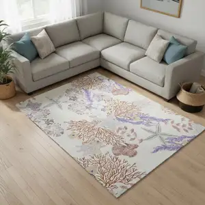 Photo of Cinnamon Ivory And Plum Geometric Washable Area Rug With UV Protection