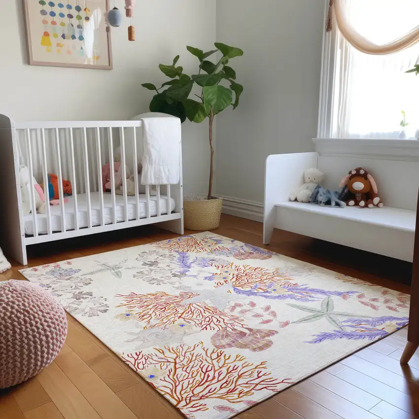 Cinnamon Ivory And Plum Geometric Washable Area Rug With UV Protection Photo 6