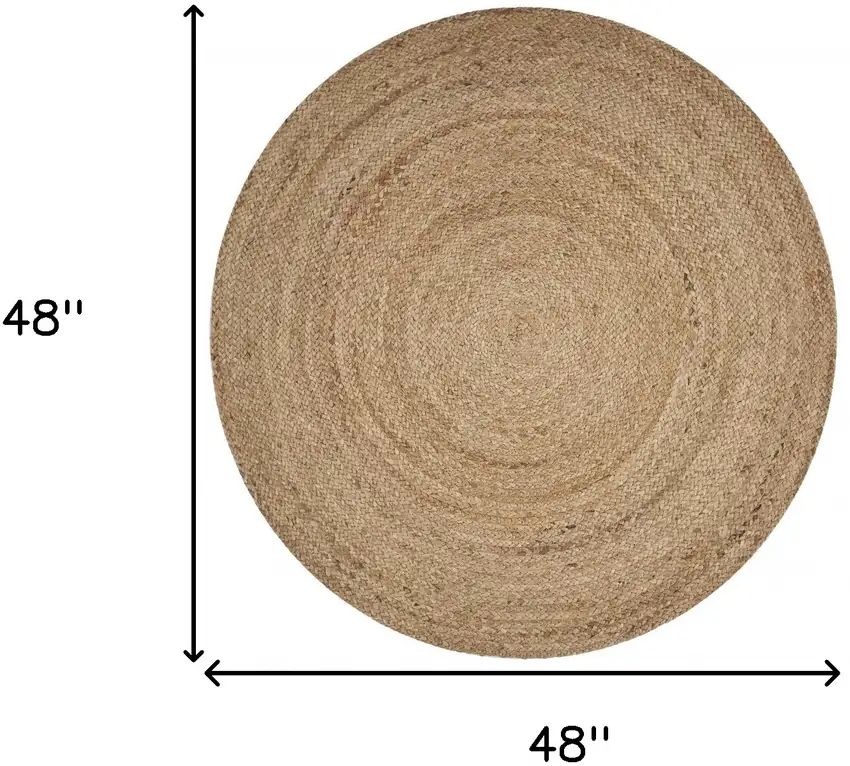 5' Natural Hand Braided Jute Round Area Rug Photo 7