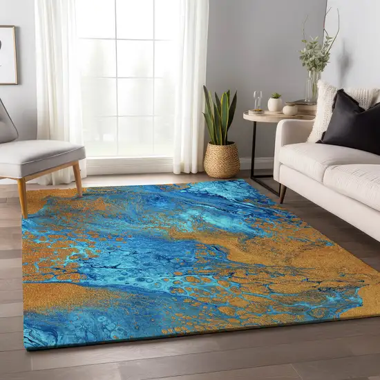 Cobalt And Copper Abstract Washable Indoor Outdoor Area Rug Photo 8
