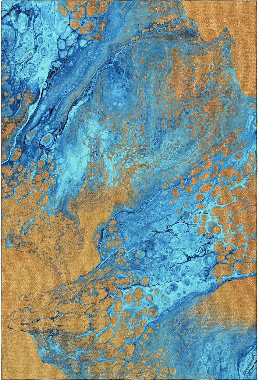 Cobalt And Copper Abstract Washable Indoor Outdoor Area Rug Photo 4