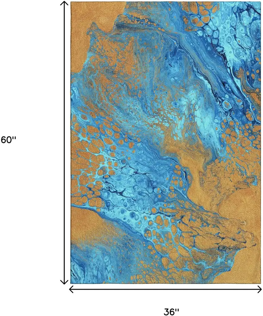 Cobalt And Copper Abstract Washable Indoor Outdoor Area Rug Photo 3