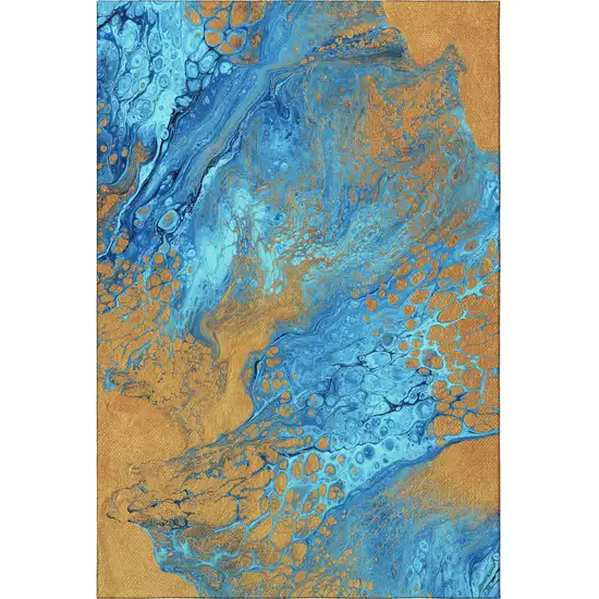 Cobalt And Copper Abstract Washable Indoor Outdoor Area Rug Photo 4
