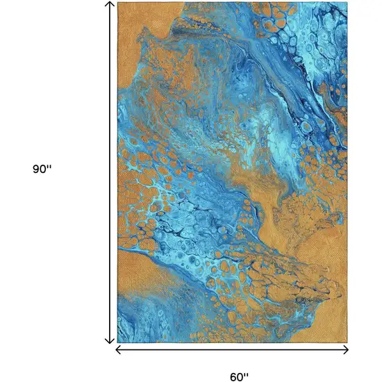 Cobalt And Copper Abstract Washable Indoor Outdoor Area Rug Photo 3