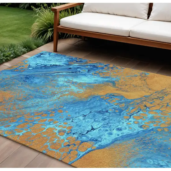 Cobalt And Copper Abstract Washable Indoor Outdoor Area Rug Photo 1