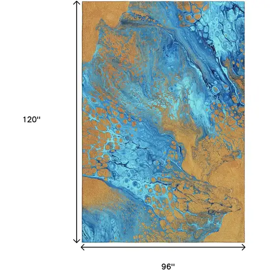 Cobalt And Copper Abstract Washable Indoor Outdoor Area Rug Photo 3